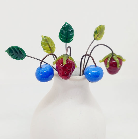 Glass Art - Blueberry and Strawberry Bouquet