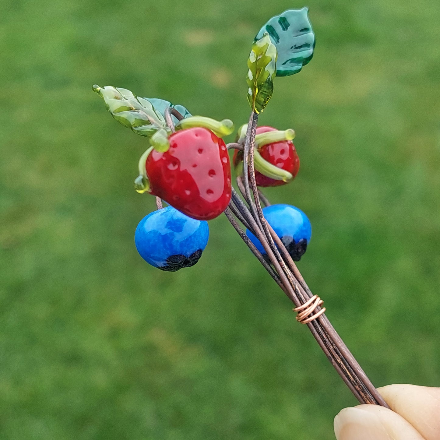 Glass Art - Blueberry and Strawberry Bouquet