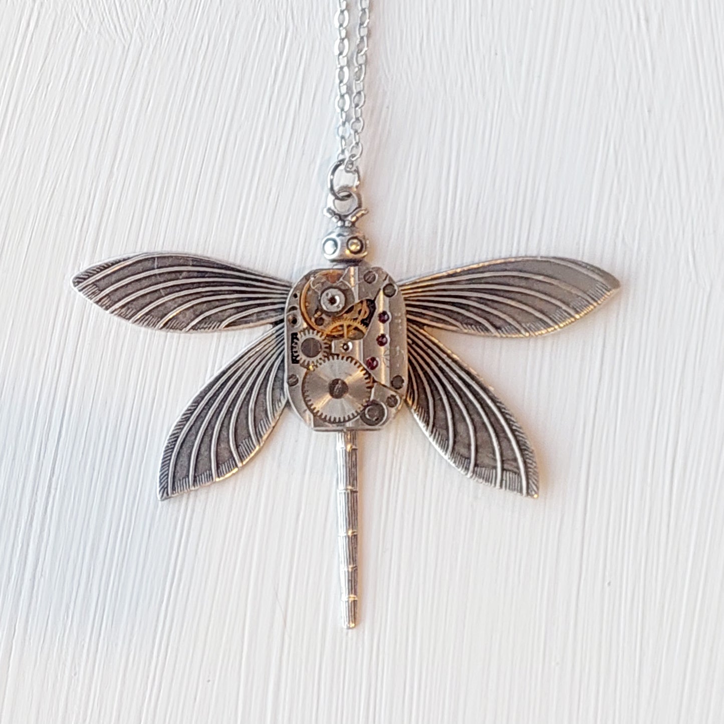 NEW!! Timepiece Victorian Dragonfly Pendant - Silver