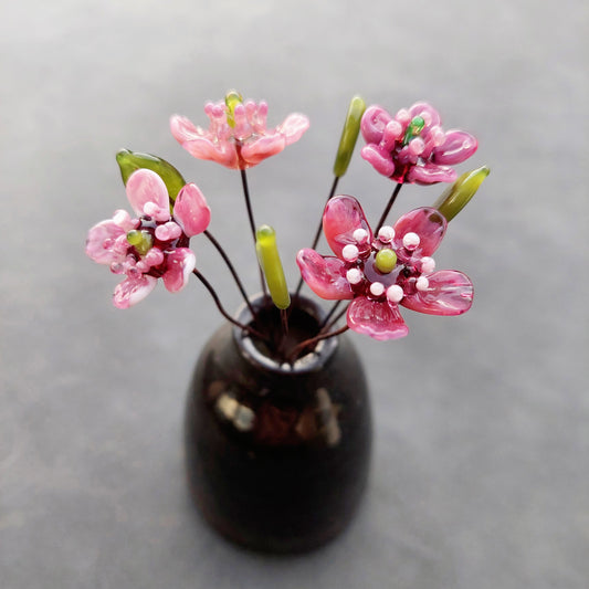 NEW!! Glass Art - Native Flora: Midi Pink Manuka Bouquet