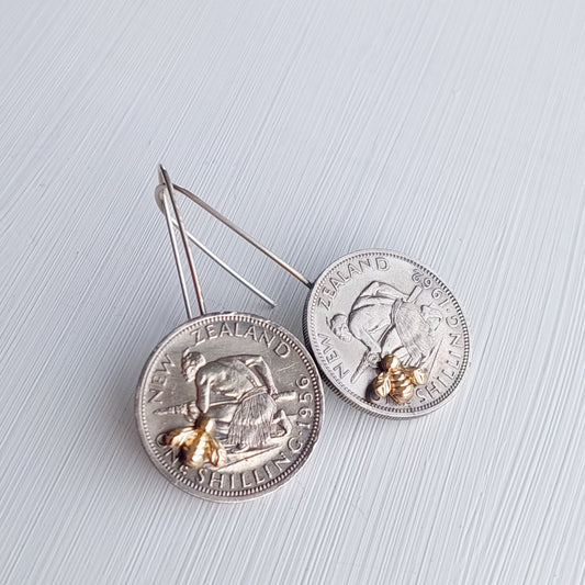 NEW!! Re-minted Artisan Coin Earrings with Tiny Bees