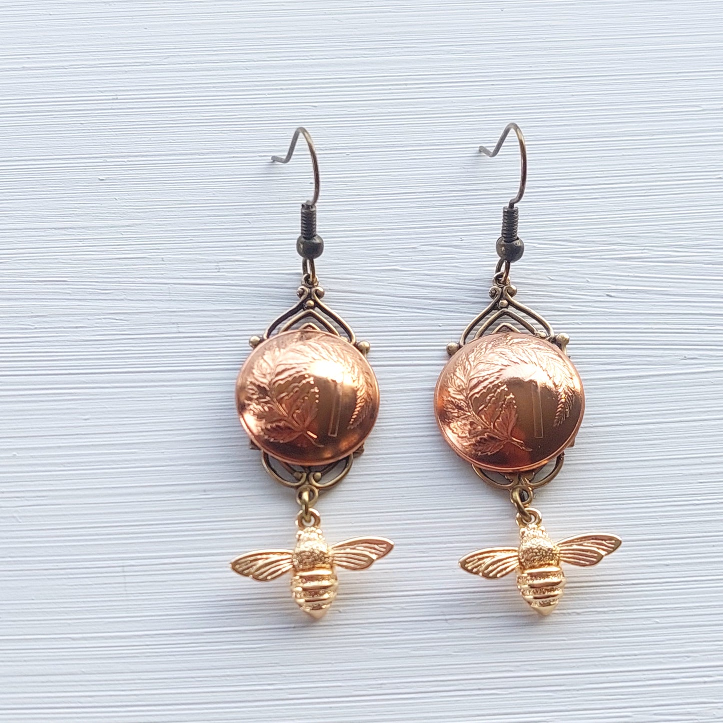 NEW!! Re-minted Art Deco Window Earrings with Gold Honeybees