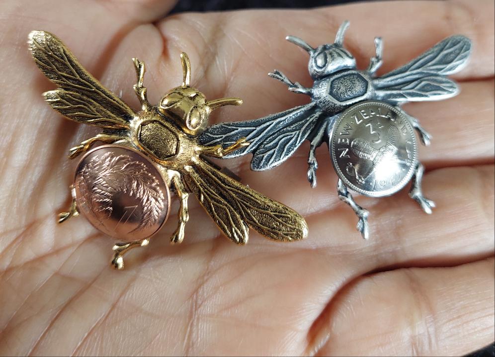 Co Honeybee Brooches with NZ Coins - Wholesale